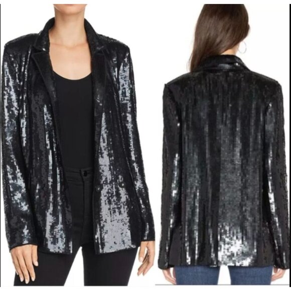 NWT JOIE Diandra Sequin Tuxedo Blazer Jacket Caviar Black Size 2 $495 - Picture 1 of 6